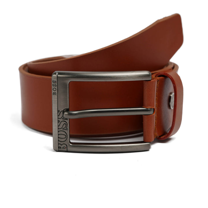 Men’s brown genuine leather belt with BOSS engraved metal buckle – Koka